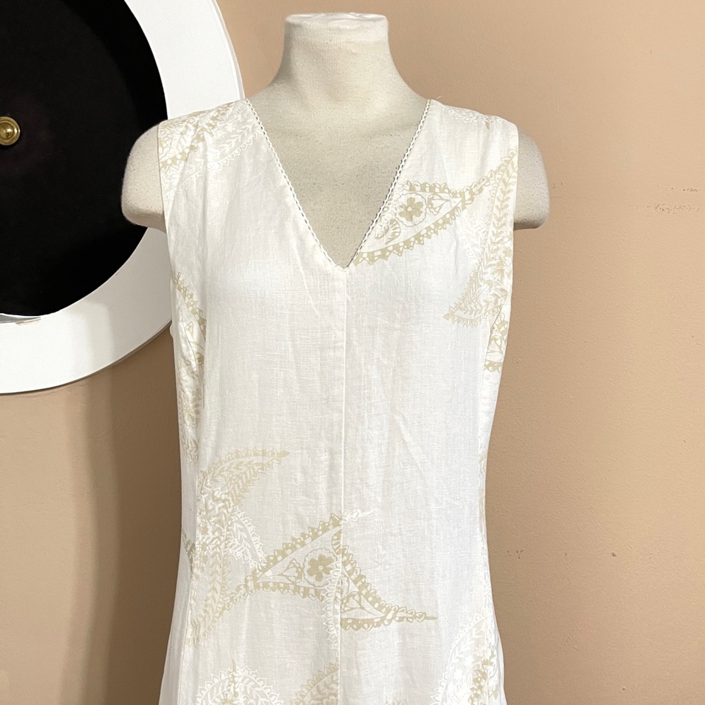 Liz Claiborne Ivory Linen Trumpet Dress | 12 | Lined & Chic Paisley Print - Picture 2 of 15